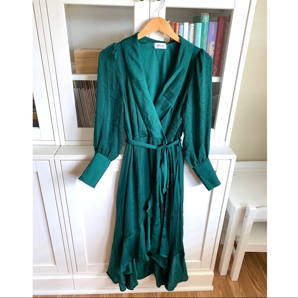 Love Sadie hunter green silky midi dress